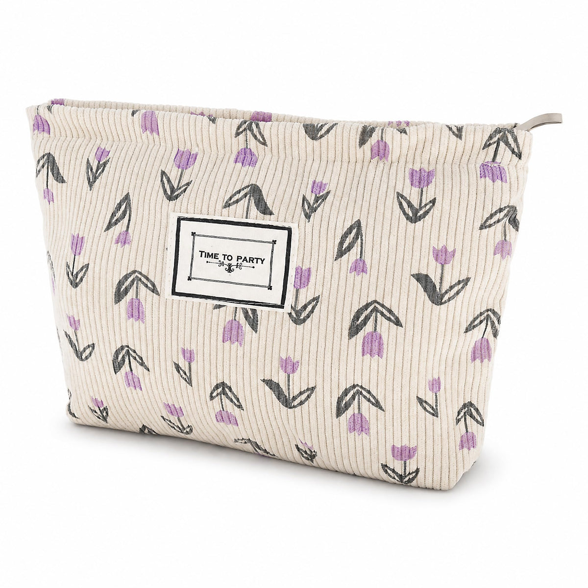YURUGEAR Corduroy Cute Cosmetic Makeup Bag for Women Purple Floral
