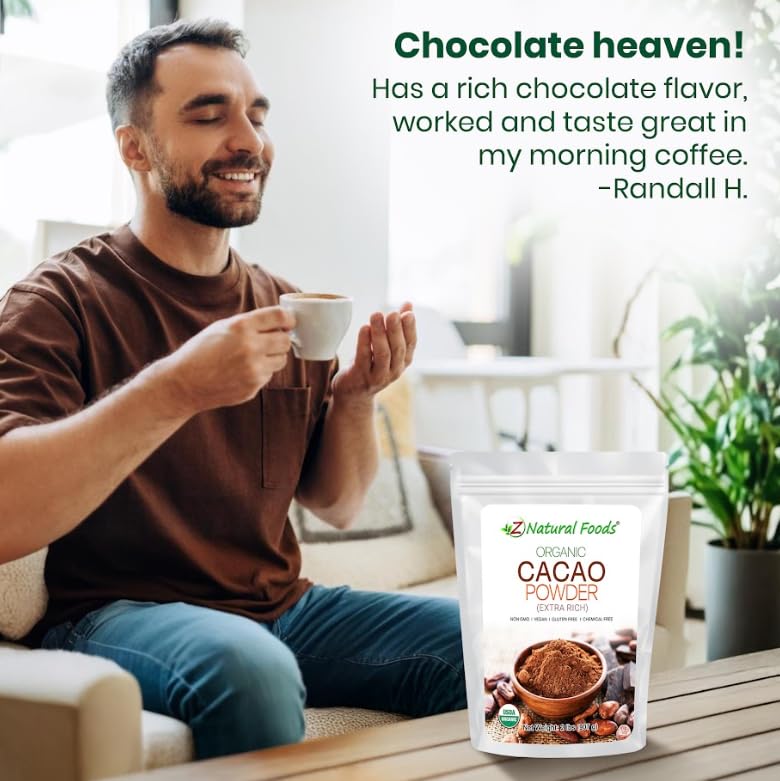 Z Natural Foods Organic Cacao Powder — Extra-Rich Dark Chocolate Flavor, 2 lbs (Non-GMO, Vegan, Gluten-Free, Kosher)