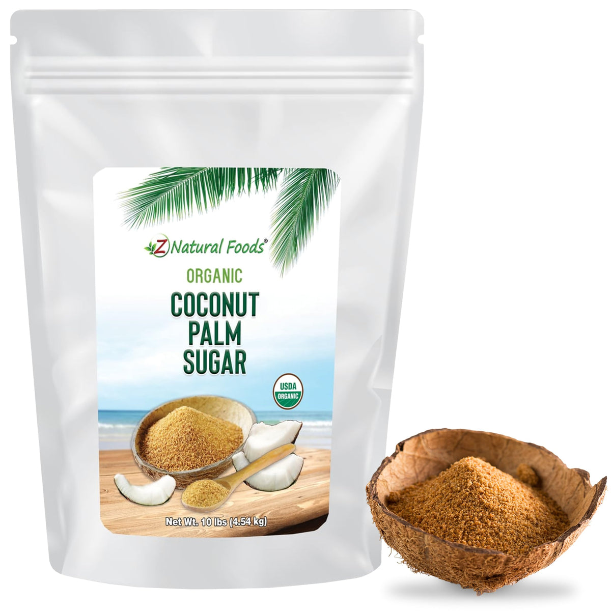 Z Natural Foods Organic Coconut Sugar - Nutrient-Dense, Unrefined Brown Coconut Sugar (10 lb) - Non-GMO, Vegan, Gluten-Free