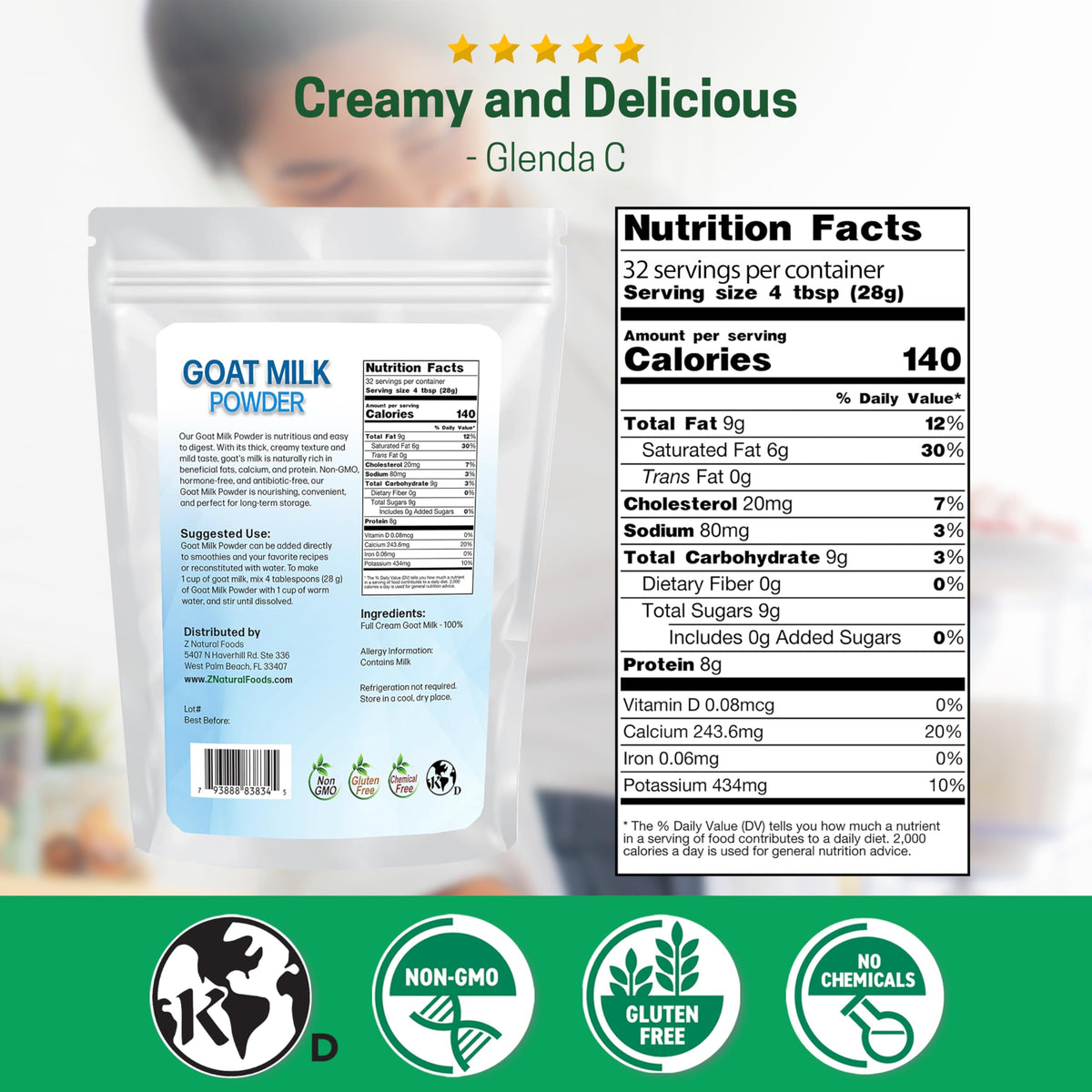 Z Natural Foods Goat Milk Powder – Pure Netherlands Full-Cream Goat Milk, 2 lbs