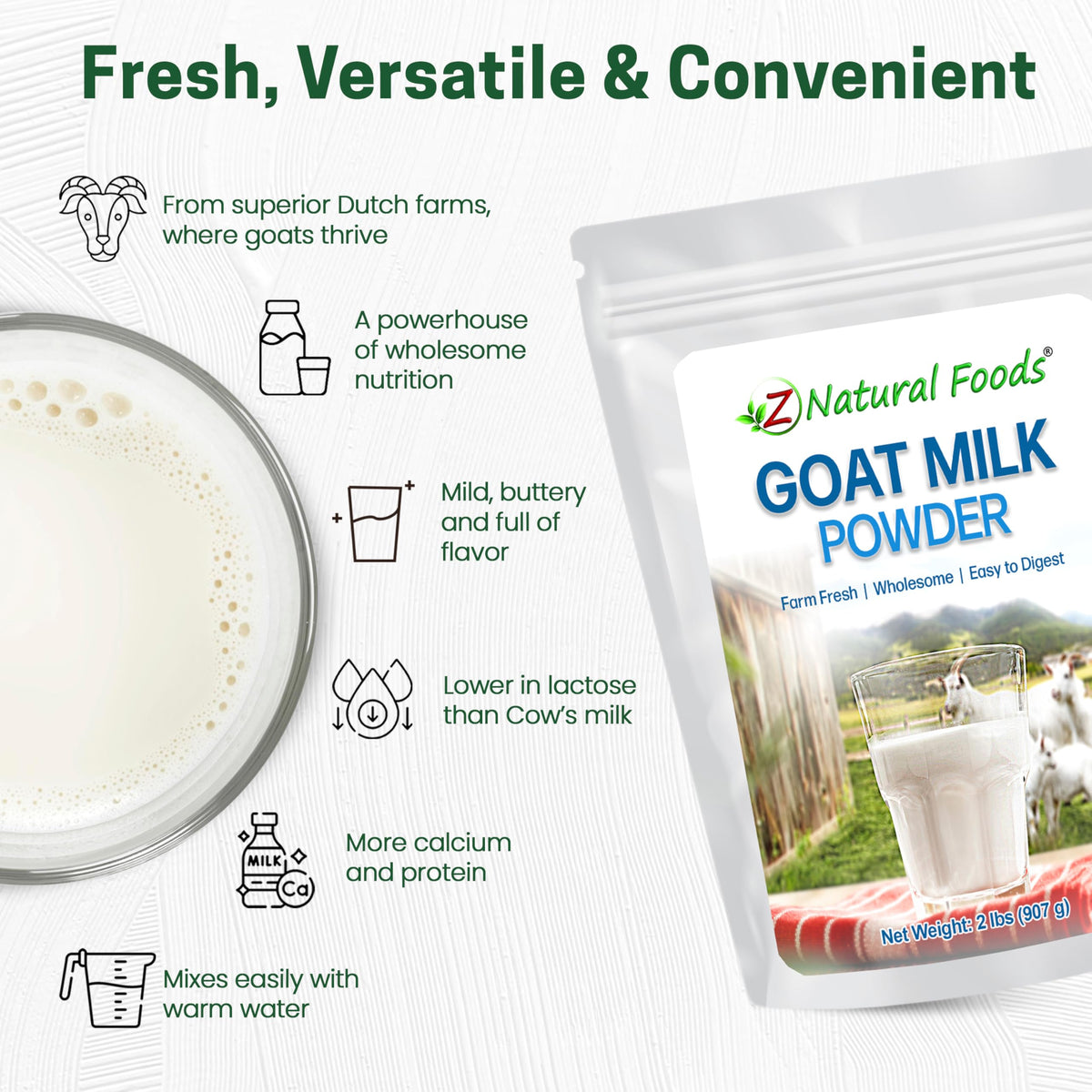 Z Natural Foods Goat Milk Powder – Pure Netherlands Full-Cream Goat Milk, 2 lbs