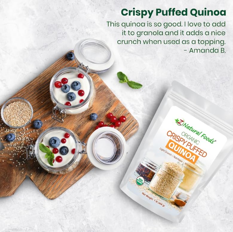 Z Natural Foods Organic Crispy Puffed Quinoa – Real Crisped Quinoa Vegan Superfood Snacks