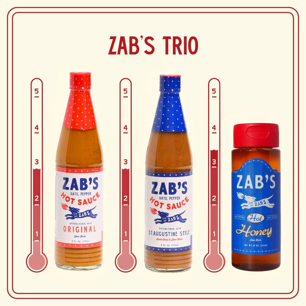 Zab's Hot Sauce Gift Set — Original, St. Augustine Style, & Hot Honey (3 Pack)