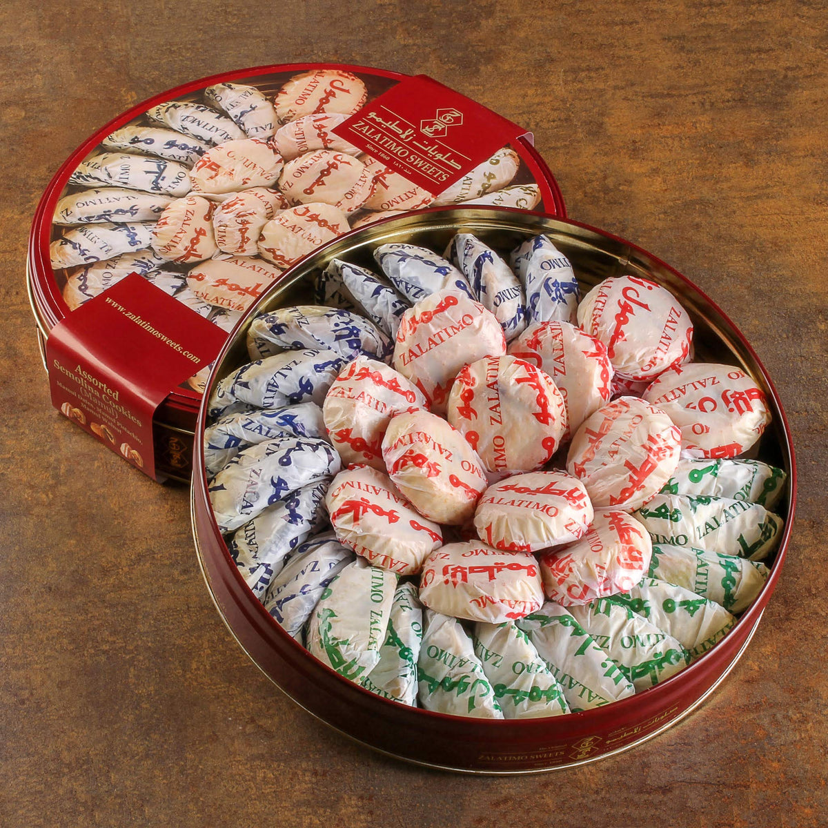 Zalatimo Mixed Mamoul Cookies 1kg – Handmade Pistachio, Walnut & Date Shortbread in Gift Tin