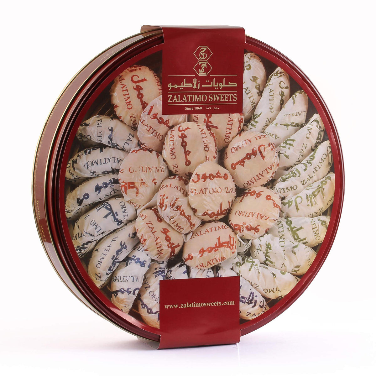 Zalatimo Mixed Mamoul Cookies 1kg – Handmade Pistachio, Walnut & Date Shortbread in Gift Tin