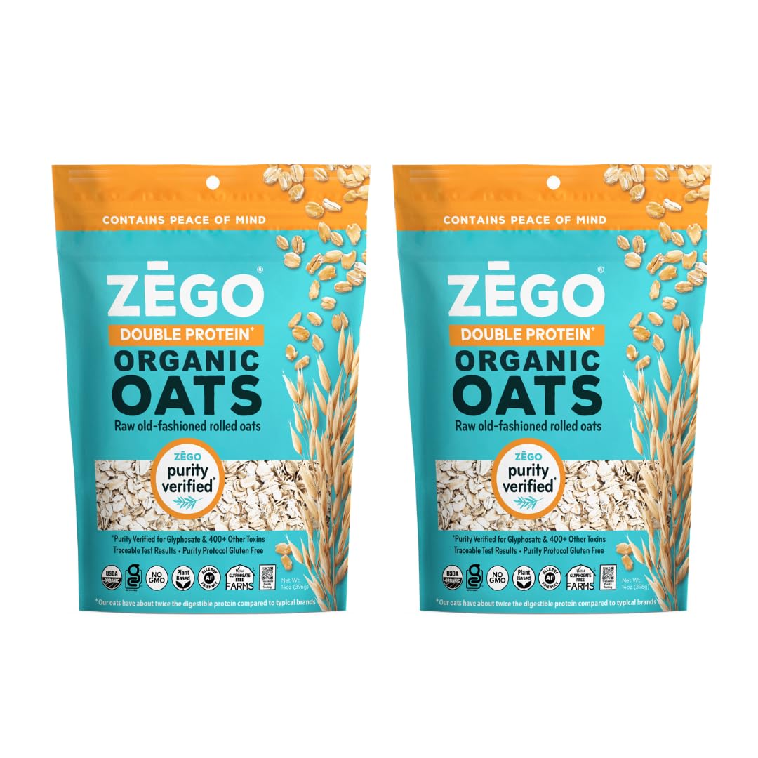 ZEGO Double Protein Raw Oats – Organic, Gluten Free, Glyphosate Free (28oz Bundle, 2x14oz)