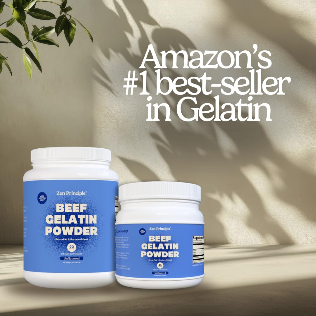 Zen Principle Grass-Fed Gelatin Powder – 1.5 lb, Unflavored, Keto & Paleo Friendly, 13g Protein per Serving