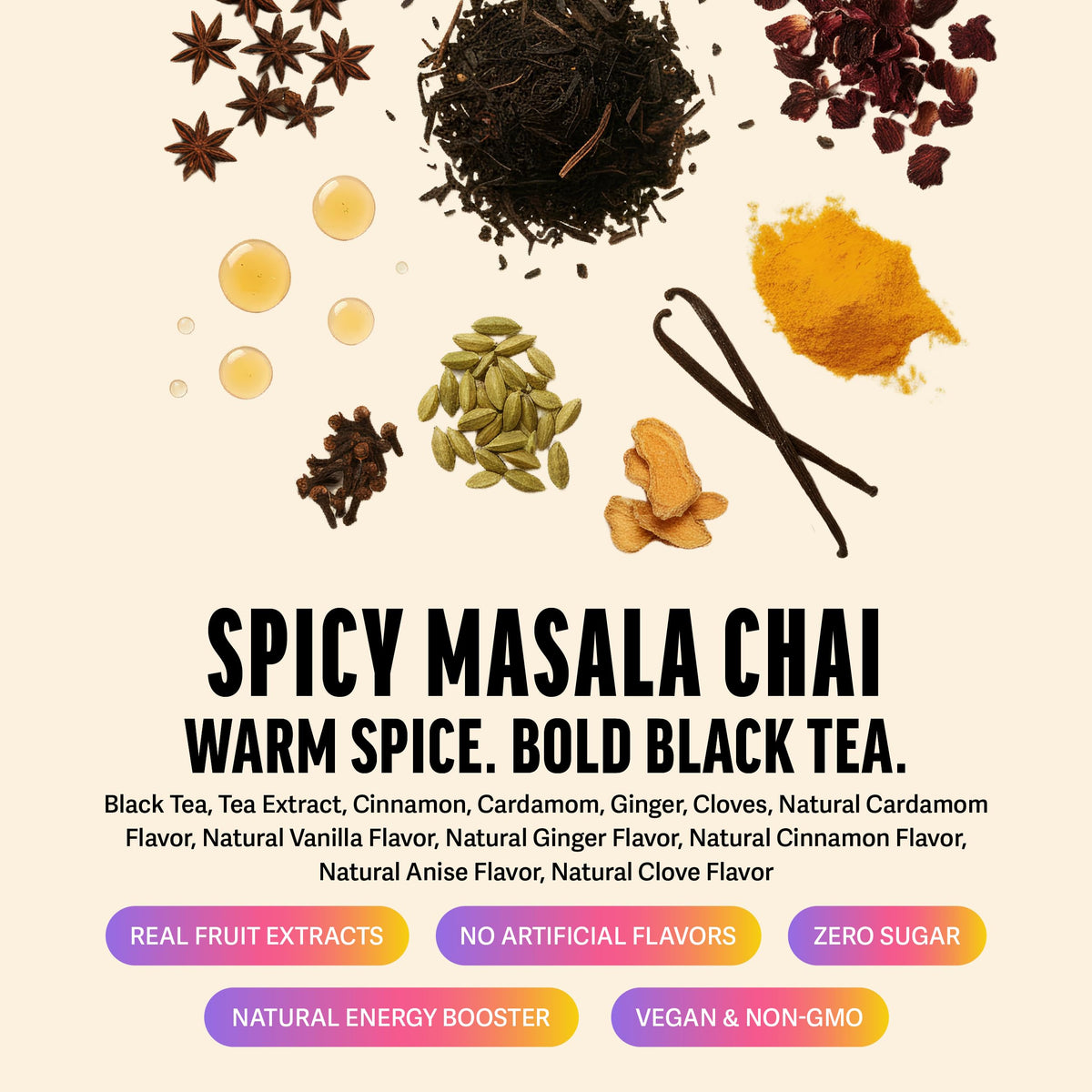 ZEST Energy Black Tea – Spicy Masala Chai, 150mg Caffeine
