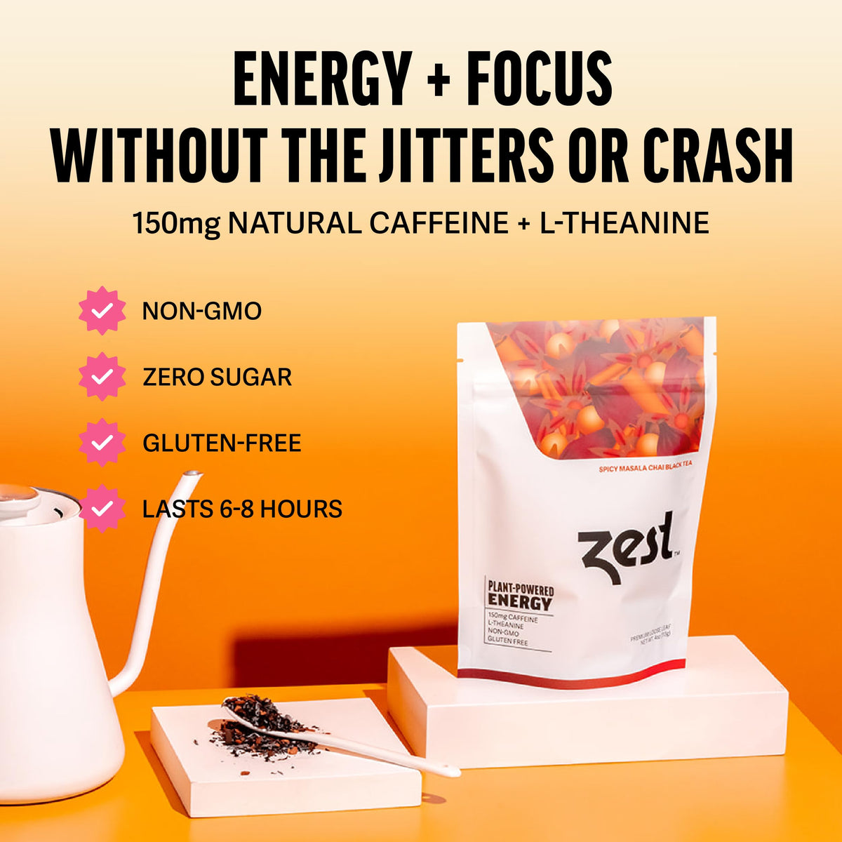 ZEST Energy Black Tea – Spicy Masala Chai, 150mg Caffeine