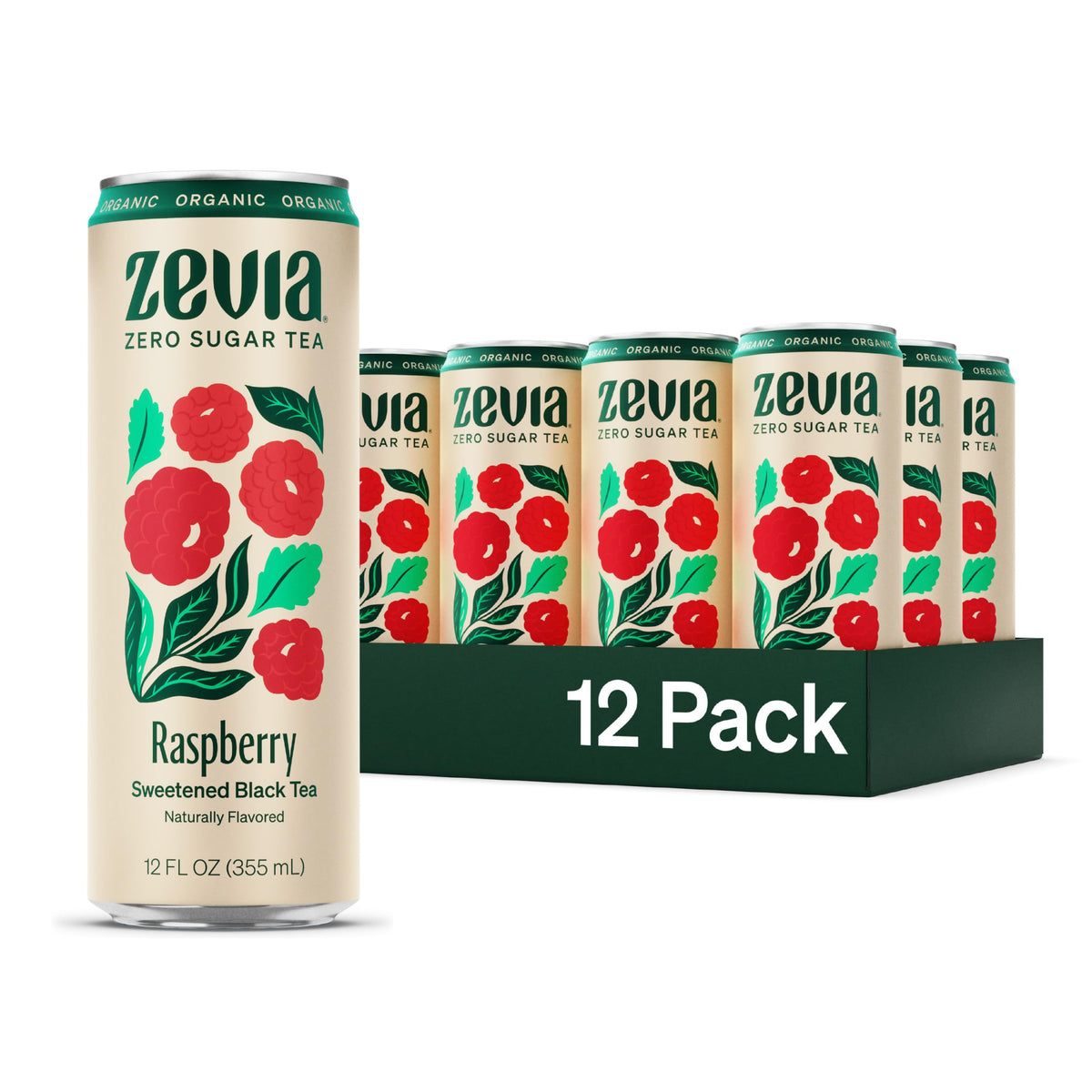 Zevia Black Tea Raspberry – Zero Sugar, Zero Calorie, 12 oz Cans (12-Pack)