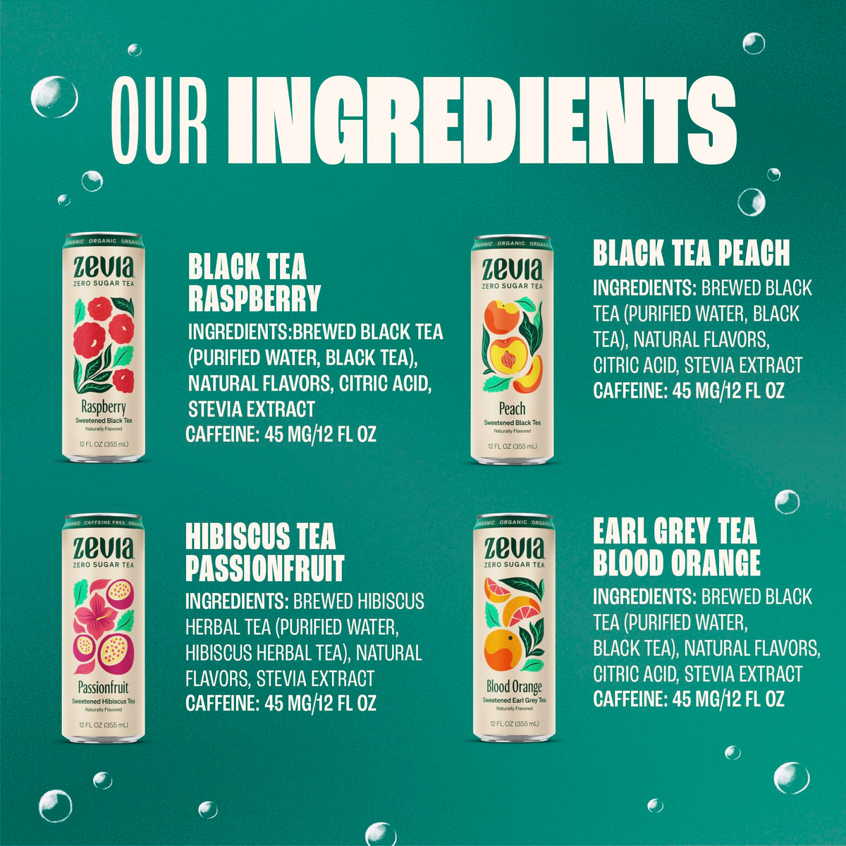 Zevia Zero Sugar Tea Fruity Tea Variety Pack – 12 x 12oz Cans, Naturally Sweetened, Zero Calorie, Non-GMO, Gluten-Free, Vegan