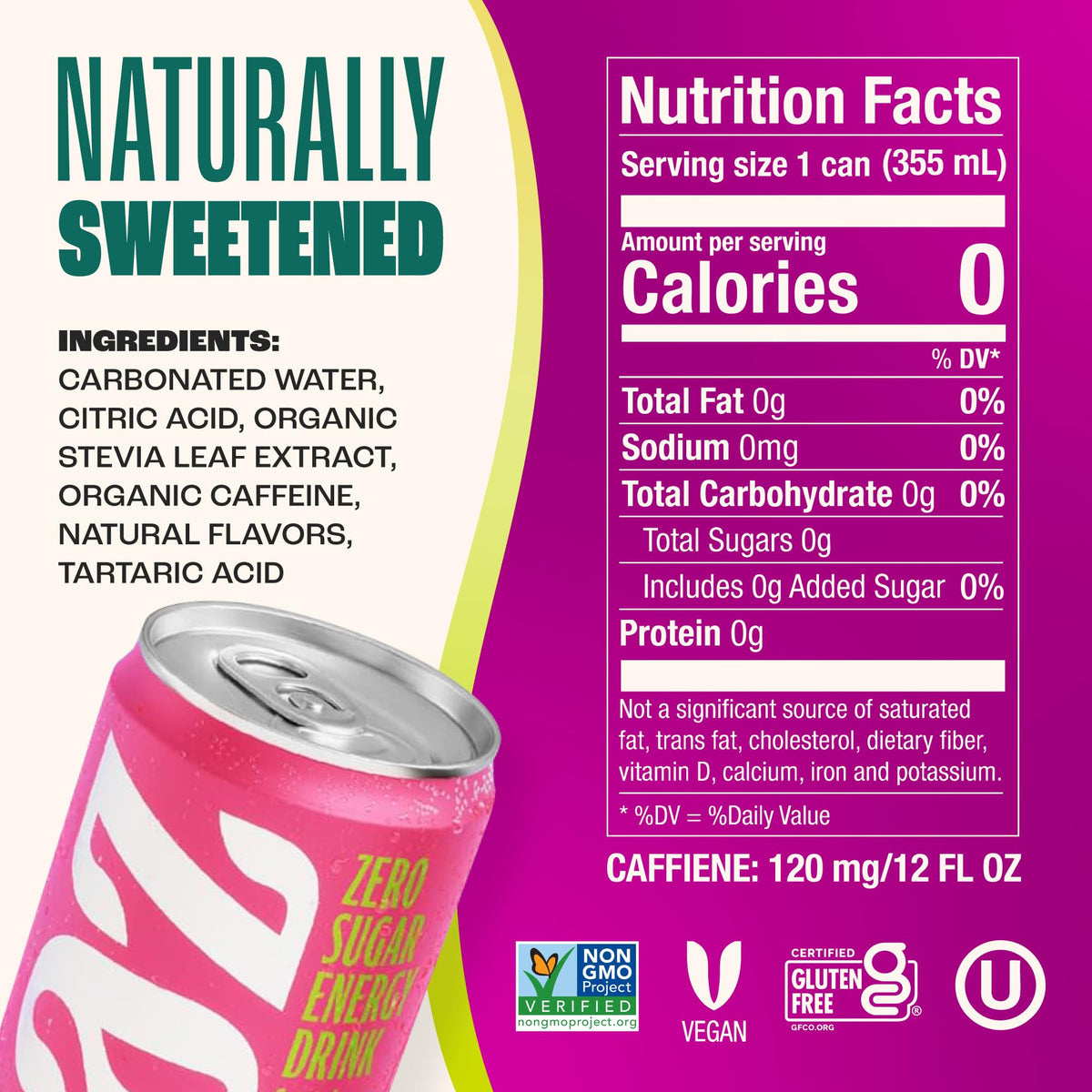 Zevia Zero Sugar Energy Drink – Fruity Fuel Variety Pack (12 oz Cans) – Naturally Sweetened, Non-GMO Project Verified, Gluten-Free, Vegan