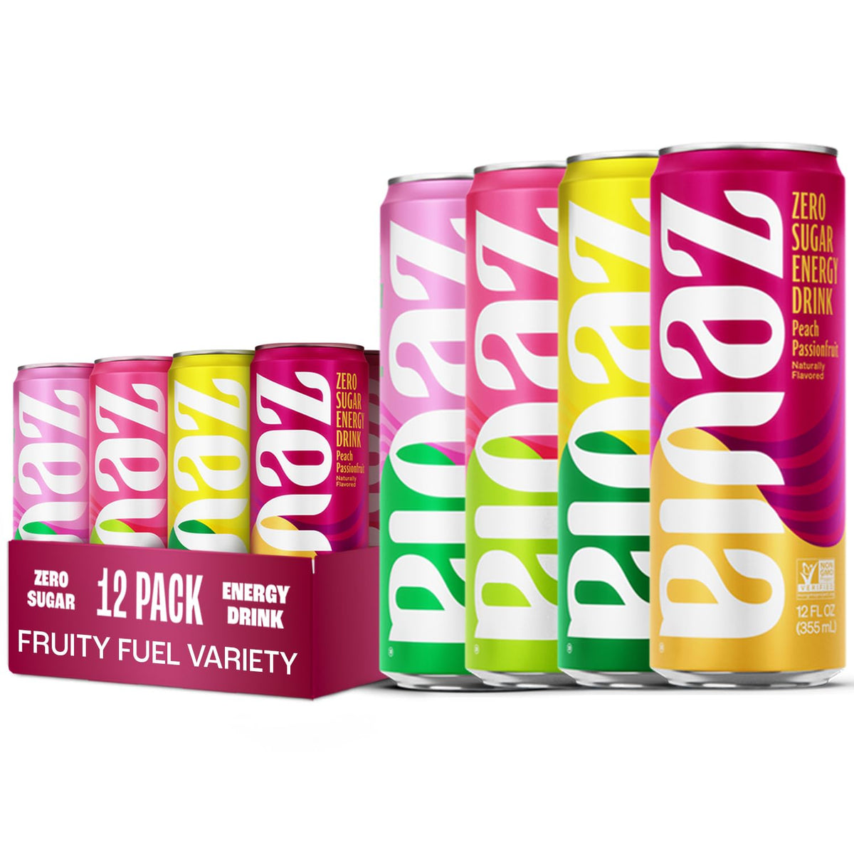 Zevia Zero Sugar Energy Drink – Fruity Fuel Variety Pack (12 oz Cans) – Naturally Sweetened, Non-GMO Project Verified, Gluten-Free, Vegan
