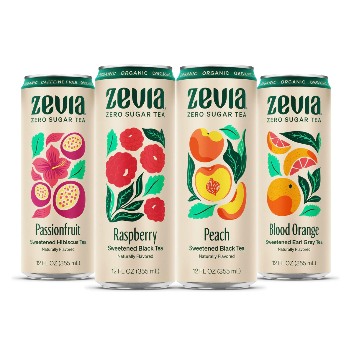 Zevia Zero Sugar Tea Fruity Tea Variety Pack – 12 x 12oz Cans, Naturally Sweetened, Zero Calorie, Non-GMO, Gluten-Free, Vegan