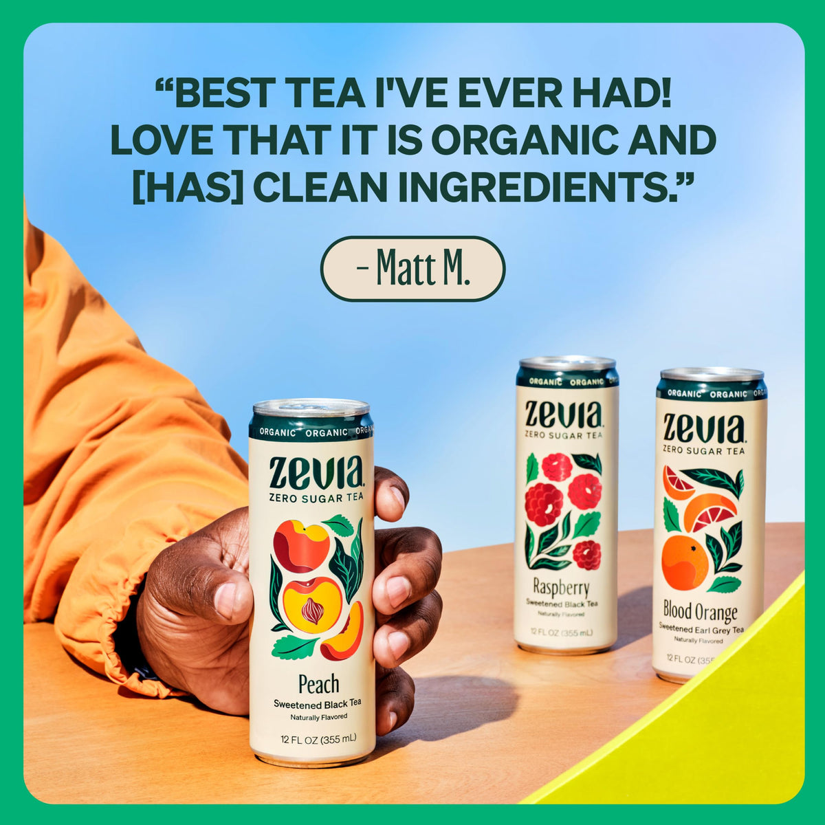 Zevia Zero Sugar Green Tea – 12 oz Cans (12-Pack) | Naturally Sweetened, Zero Calorie, Non-GMO, Gluten-Free, Vegan