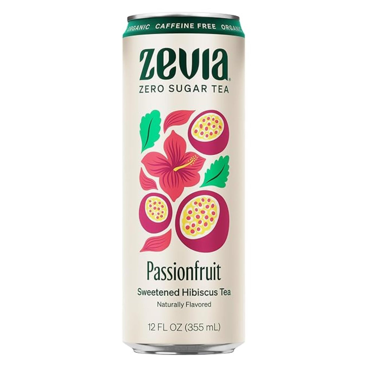 Zevia Zero Sugar Hibiscus Passionfruit Tea – Caffeine Free, 12 oz Cans (12-Pack), Naturally Sweetened