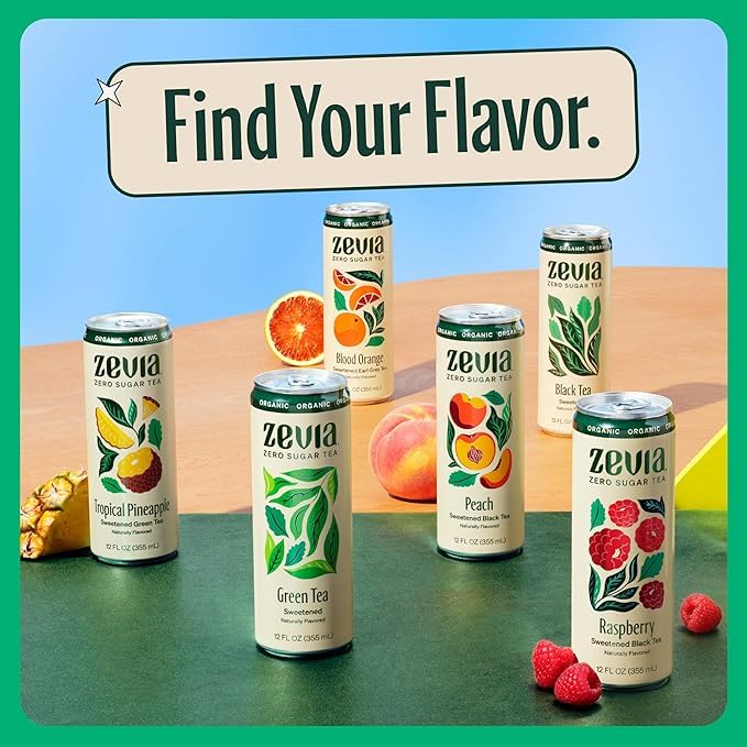 Zevia Zero Sugar Hibiscus Passionfruit Tea – Caffeine Free, 12 oz Cans (12-Pack), Naturally Sweetened