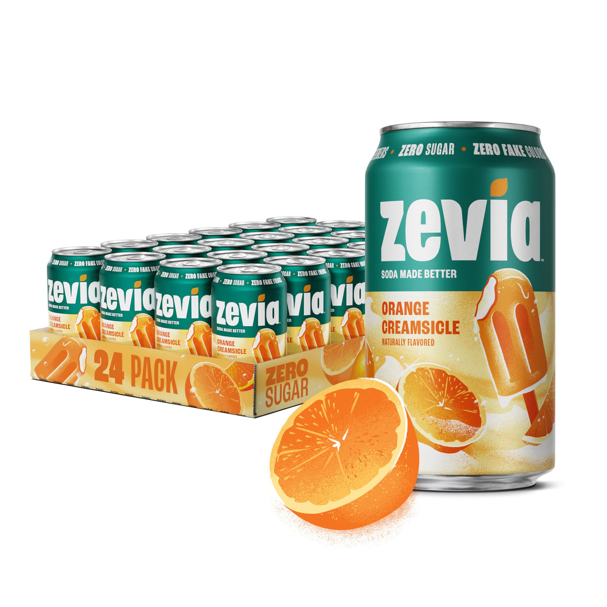 Zevia Orange Creamsicle Zero Sugar Soda – 12 oz Cans (24-Pack), Caffeine Free, Non-GMO, Gluten-Free, Vegan