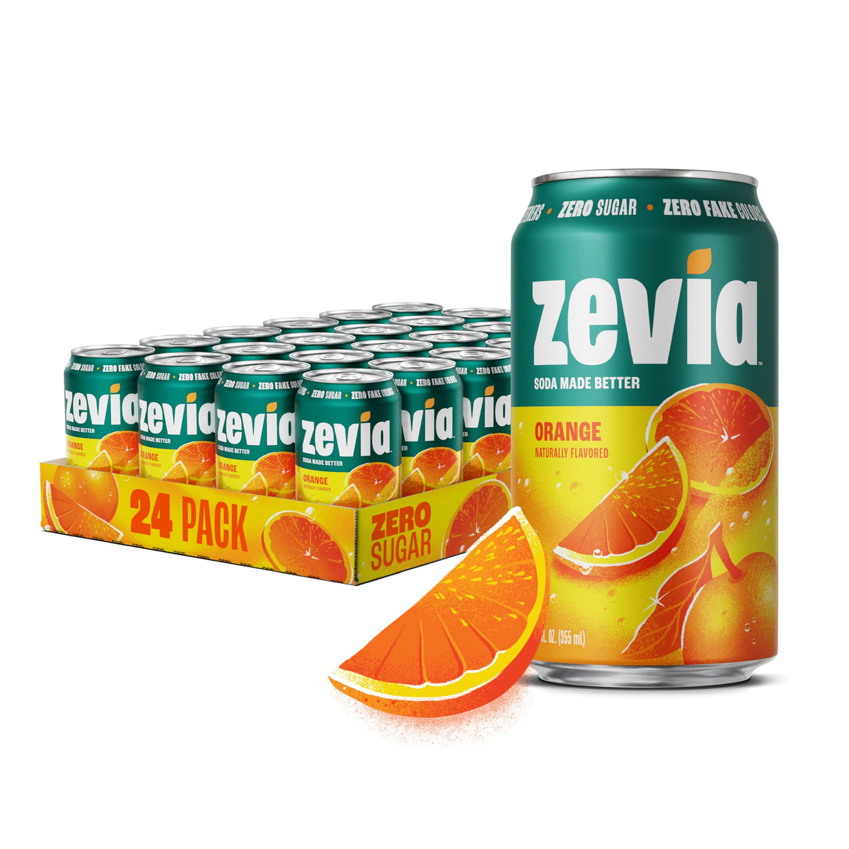 Zevia Orange Soda – Zero Sugar, Zero Calories, Naturally Sweetened, 24-Pack