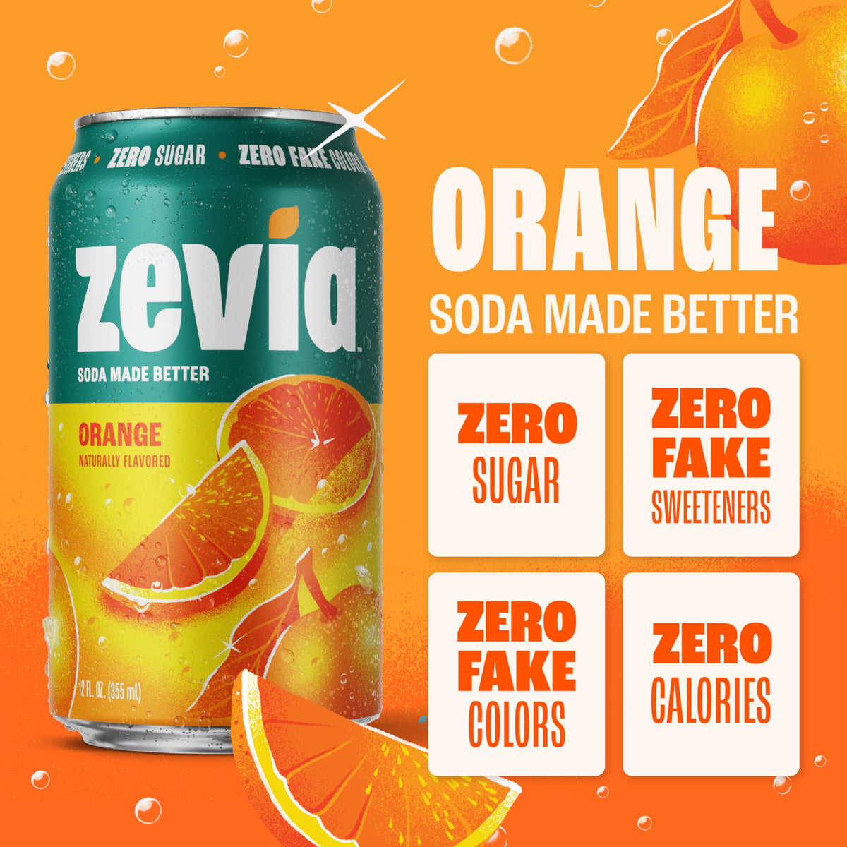 Zevia Orange Soda – Zero Sugar, Zero Calories, Naturally Sweetened, 24-Pack