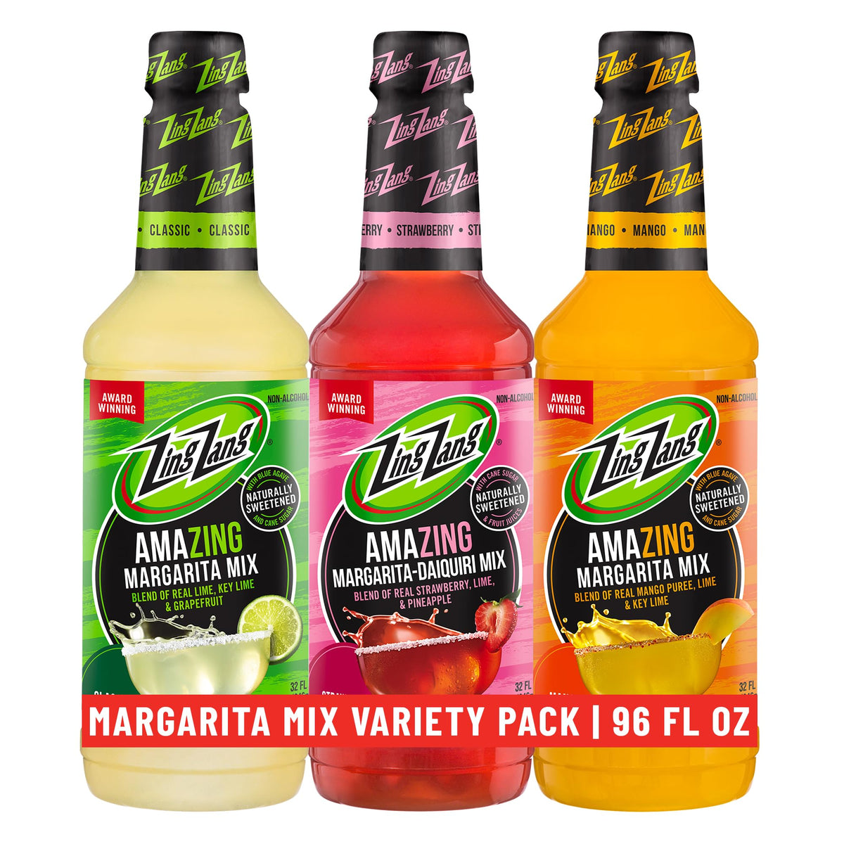 Zing Zang Margarita Mix Variety Pack – 3 x 32 oz Bottles (Margarita, Strawberry Daiquiri, Mango)