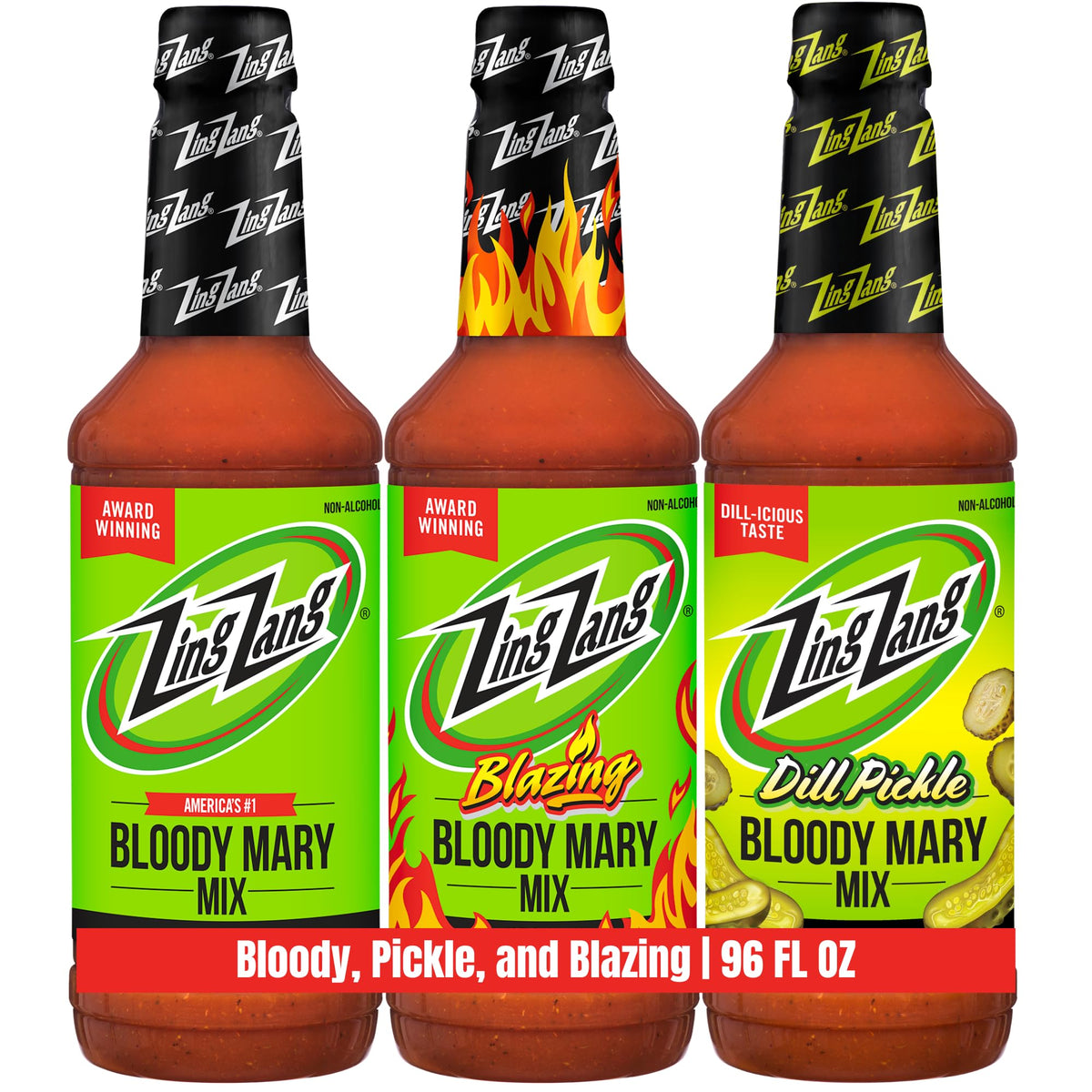 Zing Zang Bloody Mary Mix Variety Pack – Original, Blazing & Pickle (32 oz each, Pack of 3)