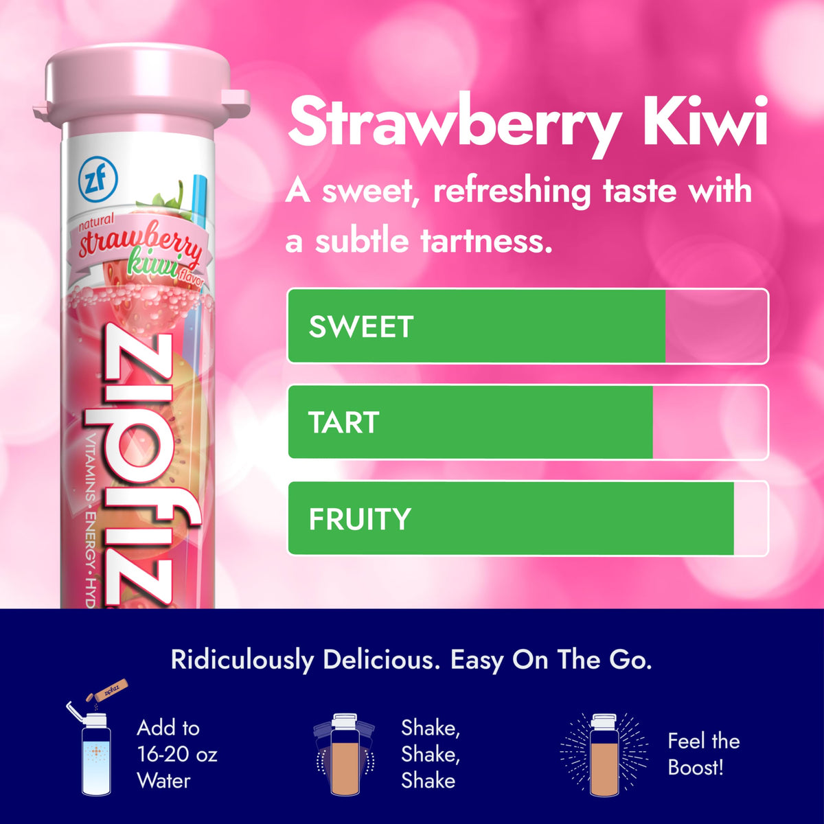 Zipfizz Daily Energy Drink Powder – Strawberry Kiwi, 20 Pack | 3-in-1 Energy & Hydration Sugar-Free