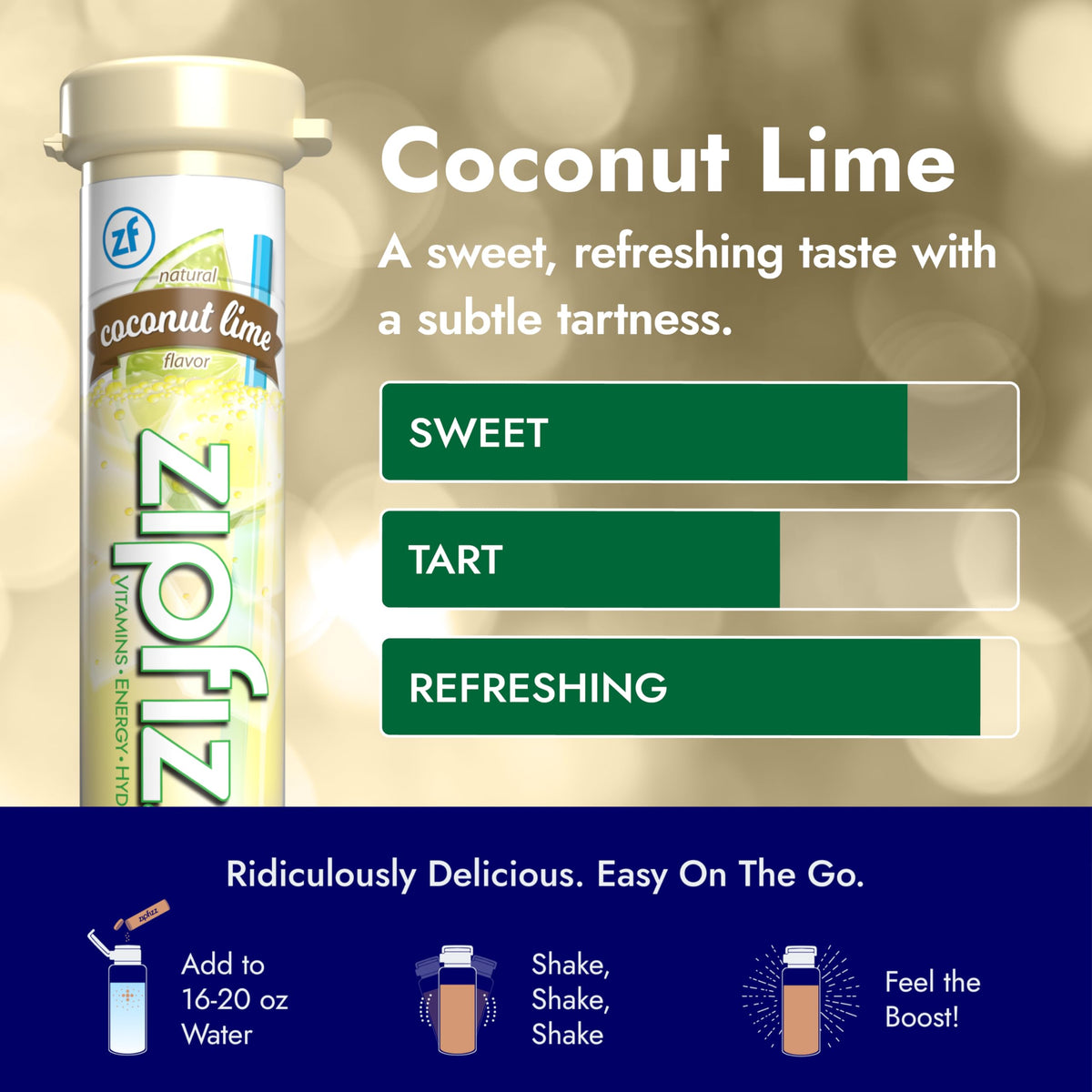Zipfizz Daily Energy Drink Powder – Coconut Lime, 20 Pack | 3-in-1 Energy, Hydration & Vitamins | Sugar-Free