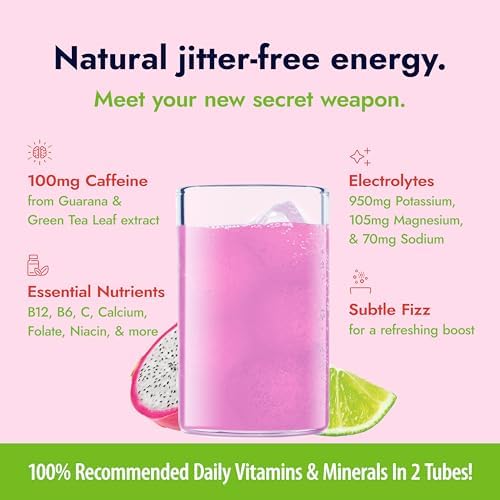 Zipfizz Dragon Fruit Lime Daily Energy Powder (20 Pack) – 3-in-1 Energy, Hydration & Vitamins | Sugar-Free