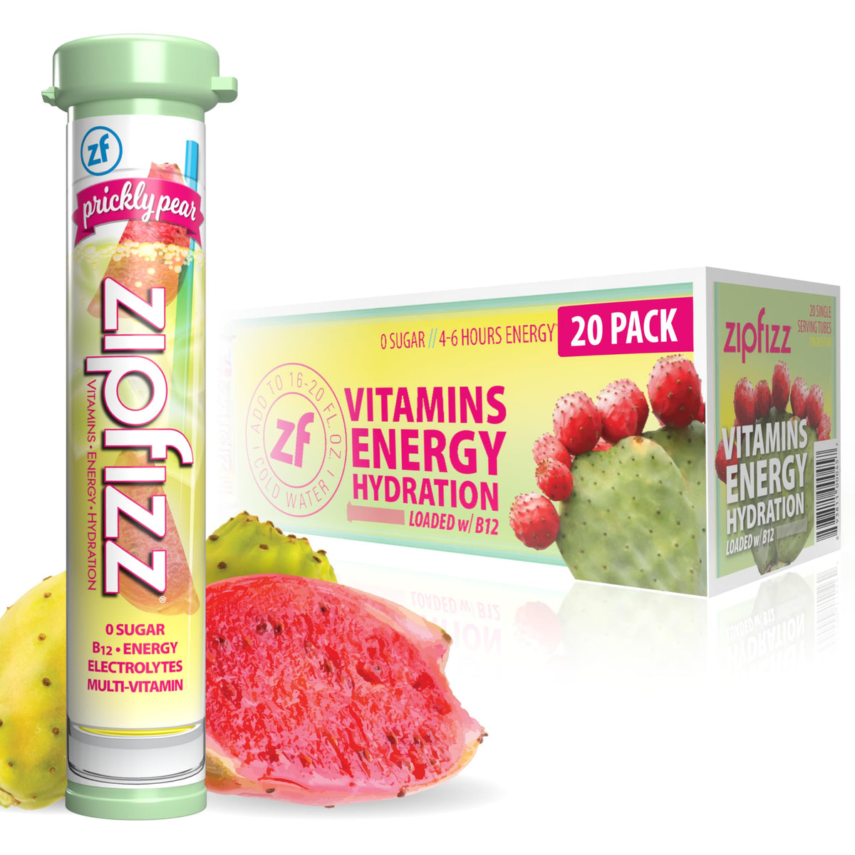 Zipfizz Daily Energy Powder – Prickly Pear, Sugar-Free, 3-in-1 Energy, Hydration & Vitamins (20 Pack)