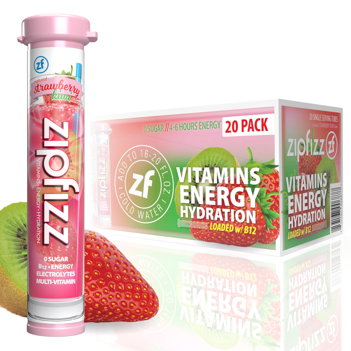 Zipfizz Daily Energy Drink Powder – Strawberry Kiwi, 20 Pack | 3-in-1 Energy & Hydration Sugar-Free