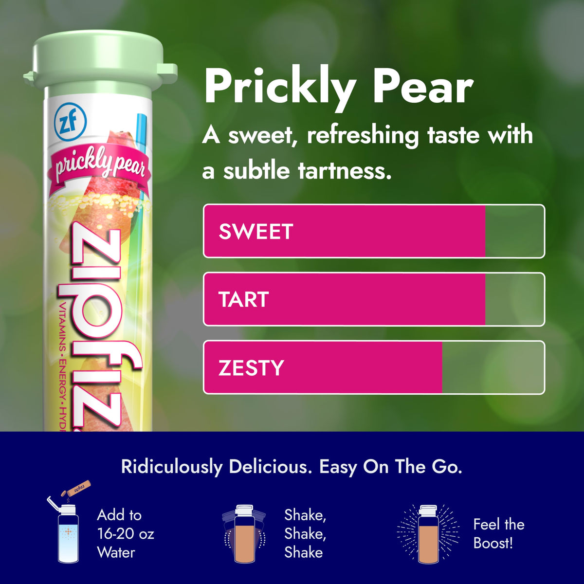 Zipfizz Daily Energy Powder – Prickly Pear, Sugar-Free, 3-in-1 Energy, Hydration & Vitamins (20 Pack)