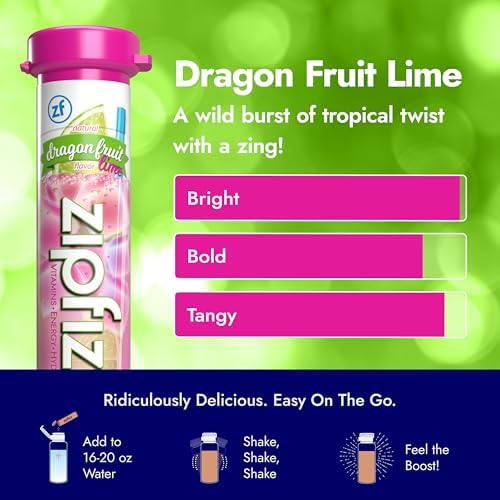Zipfizz Dragon Fruit Lime Daily Energy Powder (20 Pack) – 3-in-1 Energy, Hydration & Vitamins | Sugar-Free