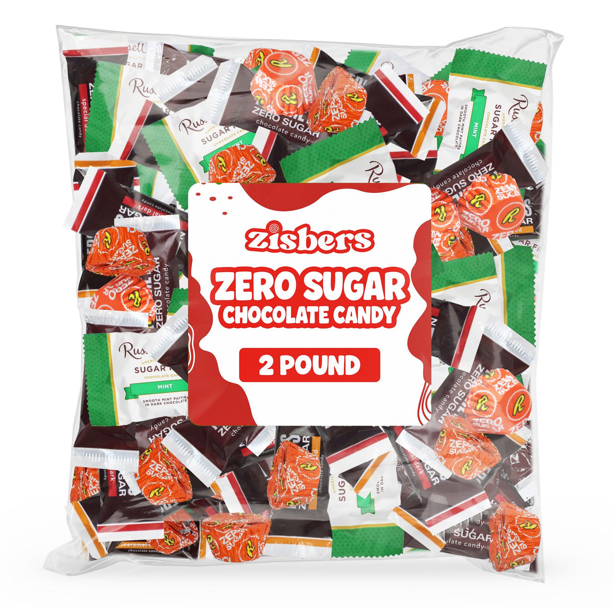 Zisbers Zero Sugar Bulk Chocolate Candy Variety Pack – 2 lb, ~120 Mint Patties (Milk & Dark)