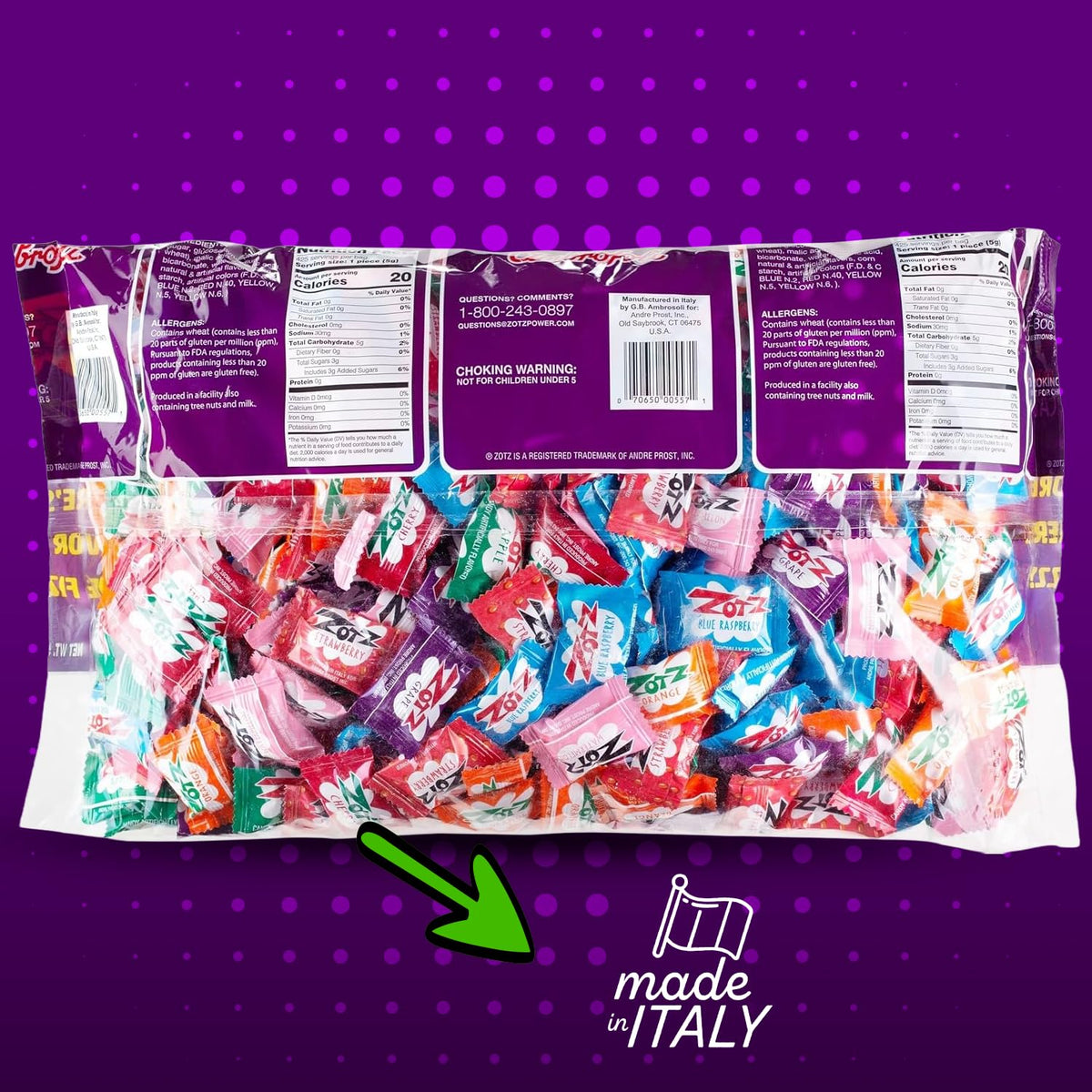 ZOTZ Fizzy Sour Candy Bulk – 425 Pieces, 7 Assorted Flavors, Individually Wrapped
