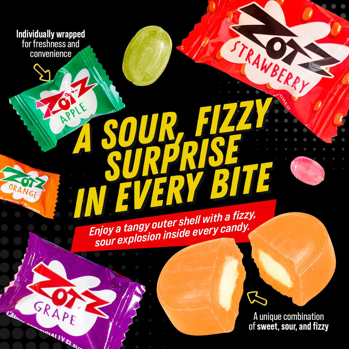 ZOTZ Fizzy Sour Candy Bulk – 425 Pieces, 7 Assorted Flavors, Individually Wrapped